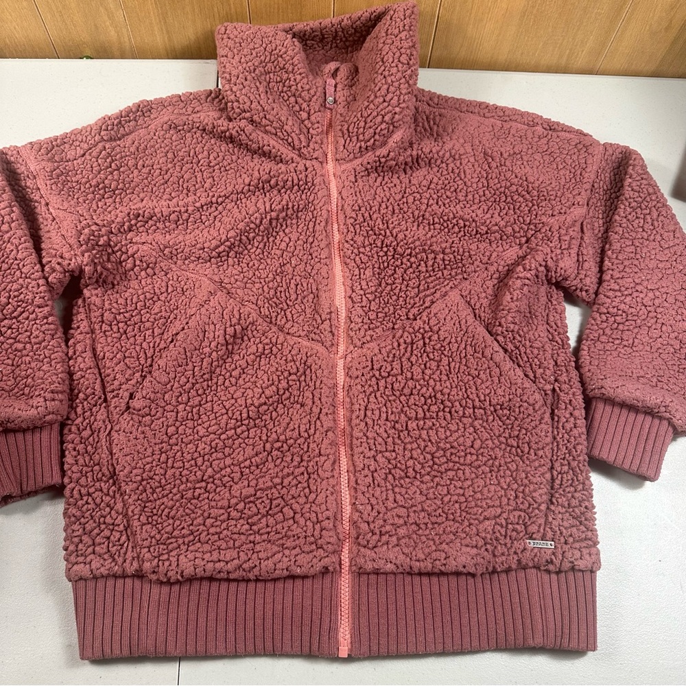 Prana Jacket Permafrost Fleece Zip Teddy Plush Ribbed Pink Womens Medium Fall